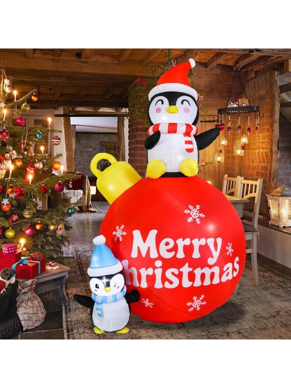 6.5 FT Christmas Inflatable Penguins Outdoor Decor with Holiday Bell - Festive